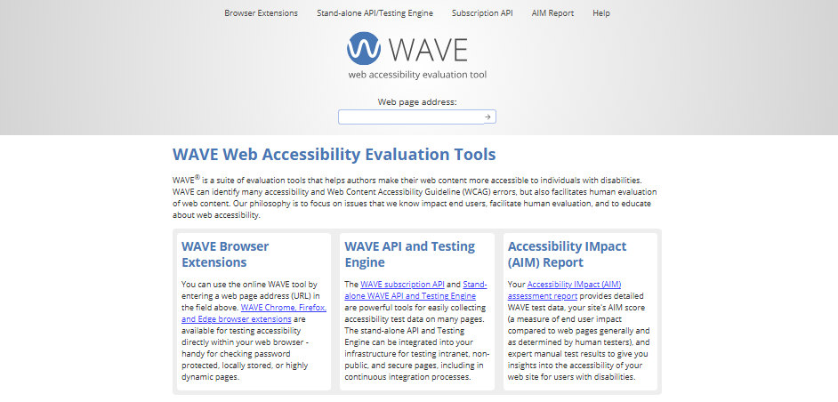 Wave Web Accessibility Evaluation interface